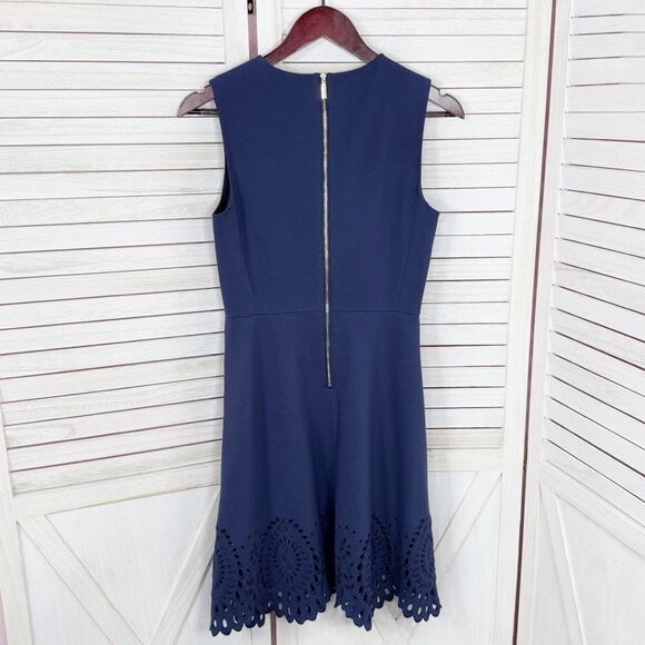 Kate Spade Eyelet Cutwork Sleeveless Ponte Knit Dress Blue 4 Fit Flare A Line - Picture 11 of 15